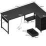 Corner Desk with Drawers, L Shaped Computer Desk, 135 x 100 cm, Black  Reversible Office Desk with Power Outlets & USB Ports, PC Work Desk with Storage, Host Stand & Hooks, Home Office and Gaming Image 4