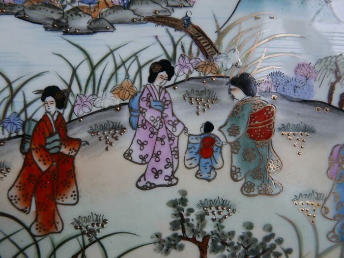 Antique Nippon Japanese Hand Painted Geisha Rectangular Plate 11" x  6,5"