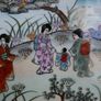 Antique Nippon Japanese Hand Painted Geisha Rectangular Plate 11" x  6,5" Image 3
