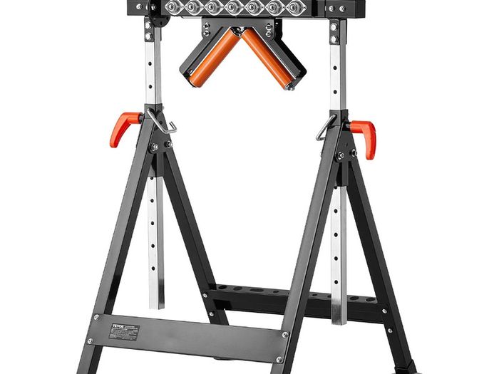 4-in-1 Roller Stand, 200 kg(440 lb) Load Capacity, 84-127 cm(33-50 in) Adjustable Height, Folding Heavy Duty with Rack & Polished Multi-directional Roller Head, for Table Saw Outfeed Woodworking Extension Support