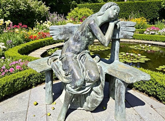 Bronze sleeping girl sculpture