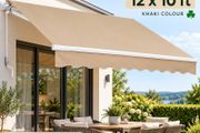 Manual Retractable Awning, 12 x 10 ft Outdoor Patio Awning Retractable Sun Shade, Water-Resistant Polyester Patio Door Window Awning Sunshade Shelter with Crank Handle for Backyard, Balcony