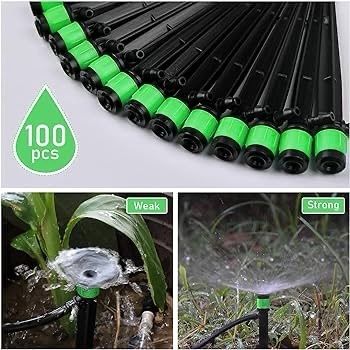 NEW SALE | 100pcs Irrigation Drippers Drip Emitters, 360 Degree Adjustable Irrigation Drip Drippers Fits 1/4 (4-6mm) Irrigation Tube, for Water Flow Irrigation System