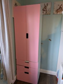 IKEA STUVA Wardrobe & Matching 3 Drawer Chest (Pink & White)
