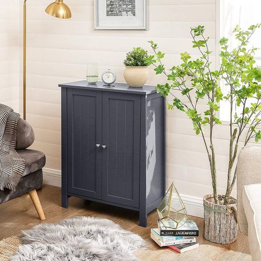 Bathroom cabinet Grey bathroom cabinet, freestanding bathroom cabinet, storage cabinet with 2 doors, with 2 adjustable shelf levels, grey