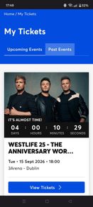 Westlife 4 tickets 15/9