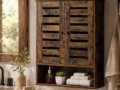 Rustic Wall-Mounted Bathroom Cabinet  Vintage Wooden Storage Cabinet with Adjustable Shelf & Open Storage