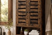 Rustic Wall-Mounted Bathroom Cabinet  Vintage Wooden Storage Cabinet with Adjustable Shelf &amp; Open Storage