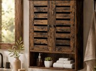 main image for ad Rustic Wall-Mounted Bathroom Cabinet  Vintage Wooden Storage Cabinet with Adjustable Shelf &amp; Open Storage