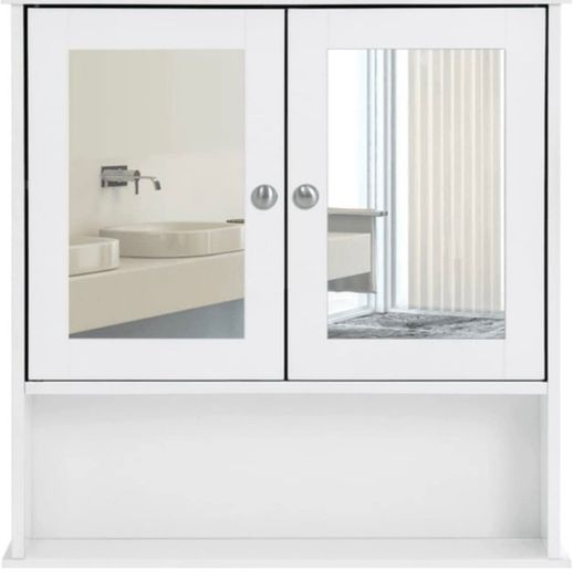 Double Mirror Doors Bathroom Cabinet, Wall Cabinet, Storage Cupboard, Wall-Mounted Storage Unit, Adjustable Height Shelves, 56 x 13 x 58 cm (FREE POSTAGE)