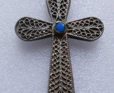 Vintage Turquoise  Large 4" Cross Pendant and unusual Chain length 34"
