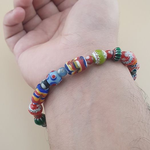 Vintage Venetian Style Chevorn & Mix Glass Trade Glass Beads Bracelet