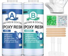 Epoxy Resin and Hardener Kit 300ml/325g - 2 Part Crystal Clear Resin Coating for Wood, Bar, Table, Jewelry Making, Craft Decoration, Bonus Resin Glitter, Gloves, Measuring Cup and Wooden Sticks (FREE POSTAGE)
