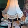 Tall lamp Vintage Gold metal Neoclassical  column lamp with silk called fringed tassled shade Image 10