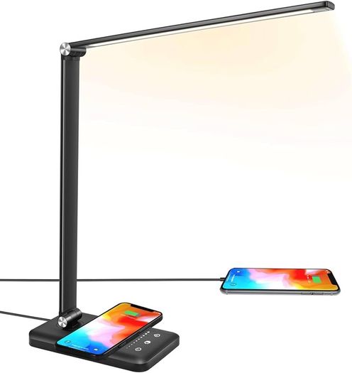 NEW SALE | LED Desk Lamp with Wireless Charger, USB Charging Port, Table Lamp with 10 Brightness, 5 Lighting Colors