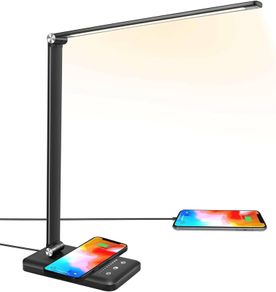 NEW SALE | LED Desk Lamp with Wireless Charger, USB Charging Port, Table Lamp with 10 Brightness, 5 Lighting Colors