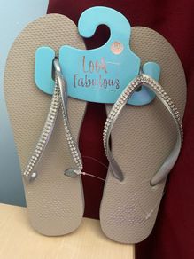 Silver flip flops with Diamante Straps