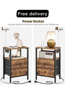 Set of 2 Side Table with Charging Station
