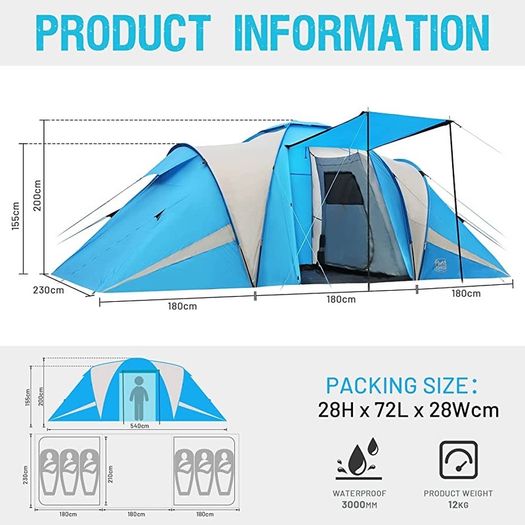 Camping Tunnel Tent 4-6 Man Large Family Tent With 2 Bedroom 6 Person Tent 3000mm Waterproof With Living Area 6 Man Tents for Camping Outdoor Hiking UV Protection (FREE SHIPPING)
