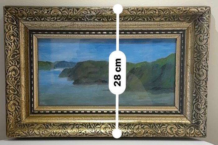 F.E. Nesbitt original signed Coastal Painting, ornate gilt frame