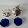 vintage cobalt blue glass plated metal cruet sugar creamer salt bowl tray Image 4