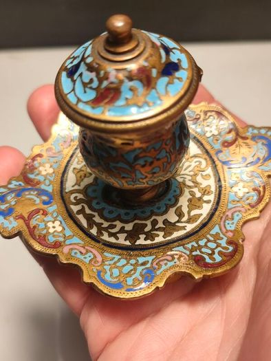 19th Century Napoleon 111 Bronze Cloisonne Ink Well