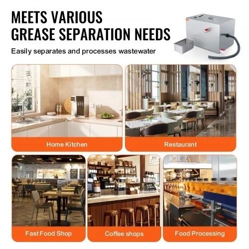 Commercial Grease Trap, 40 LBS Grease Interceptor, Top Inlet Interceptor, Under Sink Stainless Steel Grease Trap, 10 GPM Waste