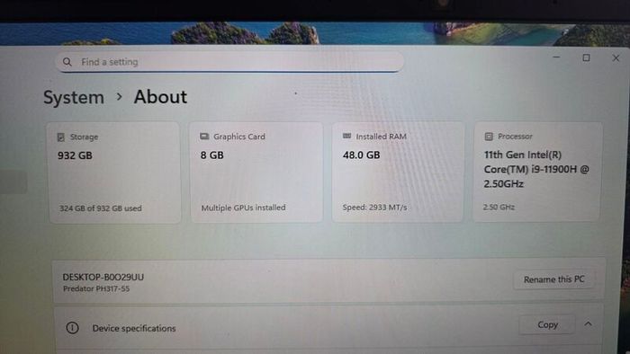 Acer predator helios 300 I9 11900H