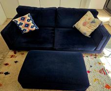 Navy Velvet 2-Seater Couch and Matching Ottoman
