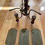 Pair of Vintage Ceiling lights Brass & Timber with Tinted Glass. Image 2