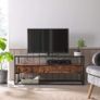 TV Stand for TVs up to 55 inches, TV Shelf, TV Stand, Lowboard, Glass Table, 2 Drawers, Living Room, Bedroom, Tempered Glass, Industrial Design, Vintage Brown/Black Image 2