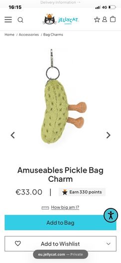 New JELLYCAT Amuseables Pickle Bag Charm