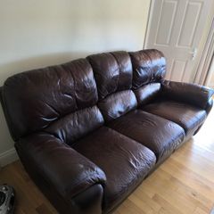 Brown Leather Reclining Suite (3-Seater Sofa and 2 Armchairs)