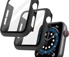 OFFCUP Case with Screen Protector Compatible, 2pcs Hard Case Designed for Apple Watch Series 6/5/4/SE 44mm with Tempered Glass Screen Protector Built-in Tempered Glass Film High Sensitivity (Black)