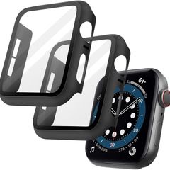 OFFCUP Case with Screen Protector Compatible, 2pcs Hard Case Designed for Apple Watch Series 6/5/4/SE 44mm with Tempered Glass Screen Protector Built-in Tempered Glass Film High Sensitivity (Black)