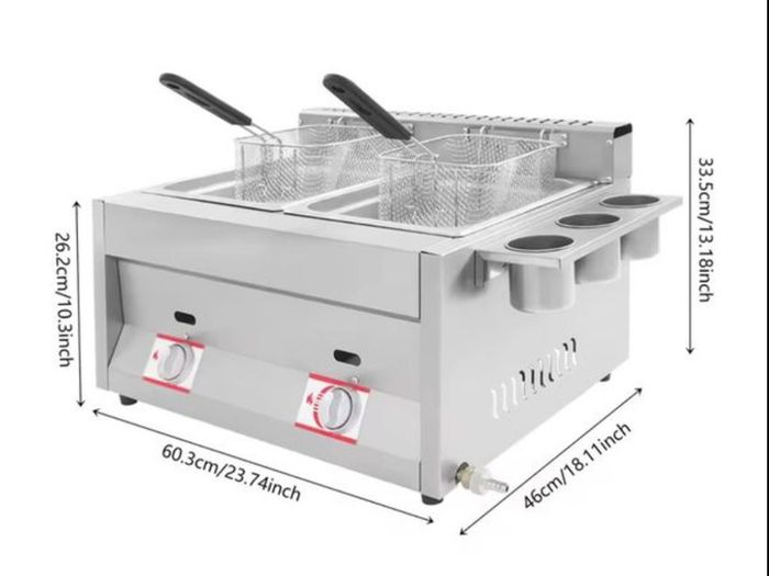 Post extra 6 euro   6Lx2 Gas Deep Fryer with Basket and Lid Commercial Deep Fryer Stainless Steel Commercial Dual Tank Kitchen Deep Fryer 50-380C,LPG RED BOTTLE