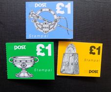Ireland 1990/92.Three Complete Definitive Stamps in Booklets.Tara Brooch.Ardagh Chalice.St.Patricks Bell Shrine.MNH.