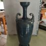 IT'S RARE Antique Dunmore Scottish 1880 s  until 1917 Pottery dark gray green with a bit of blue  glazed  Twin Handeled Urn vase. IN GOOD CONDITION 31 CM. tall the top 5 CM. di. earthenware, majoica glazes Image 2