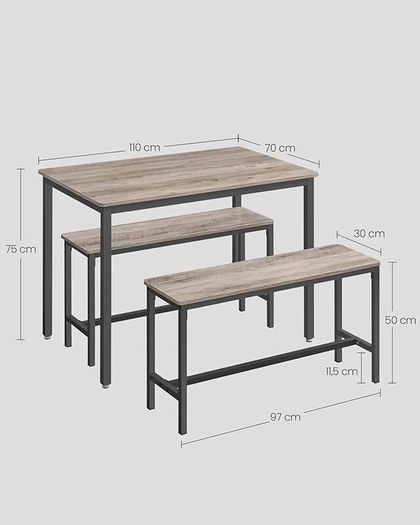 Dining table, kitchen table set, with 2 benches