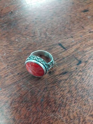 925 Silver and Red Coral Ring