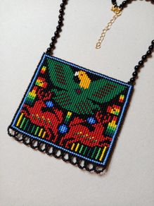 Beaded necklace with black agates