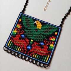 Beaded necklace with black agates