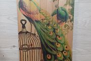 Peacock art print on wood block