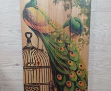 Peacock art print on wood block
