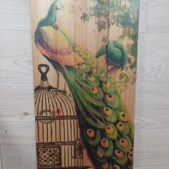 Peacock art print on wood block