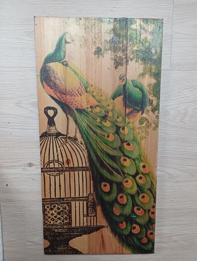 Peacock art print on wood block