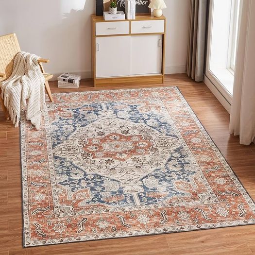 NEW SALE | Washable Rugs Living Room Non Slip Area Rugs for Bedroom Machine Washable Rug Soft Short Pile Large Living Room Rug Vintage Oriental Boho Rug Non Shedding Dense Rugs 80x150cm