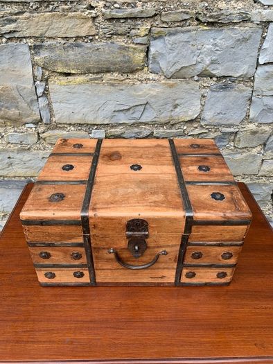 Vintage Metal Bound Wooden Chest.