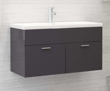 Sink Cabinet with Built-in Basin High Gloss Grey Chipboard