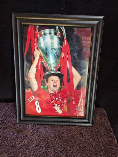 Liverpool signed 12x8 photo 2005", "John Arne Riise autograph", "Istanbul 2005 memorabilia", and "Framed Liverpool FC with COA"